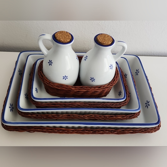 Kitchen Vintage Ceramic Bakeware Casserole Dish Stoneware W Wicker